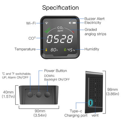 Detector 3 van Wifi Slimme Co2 in 1 met Oled-Vertoning